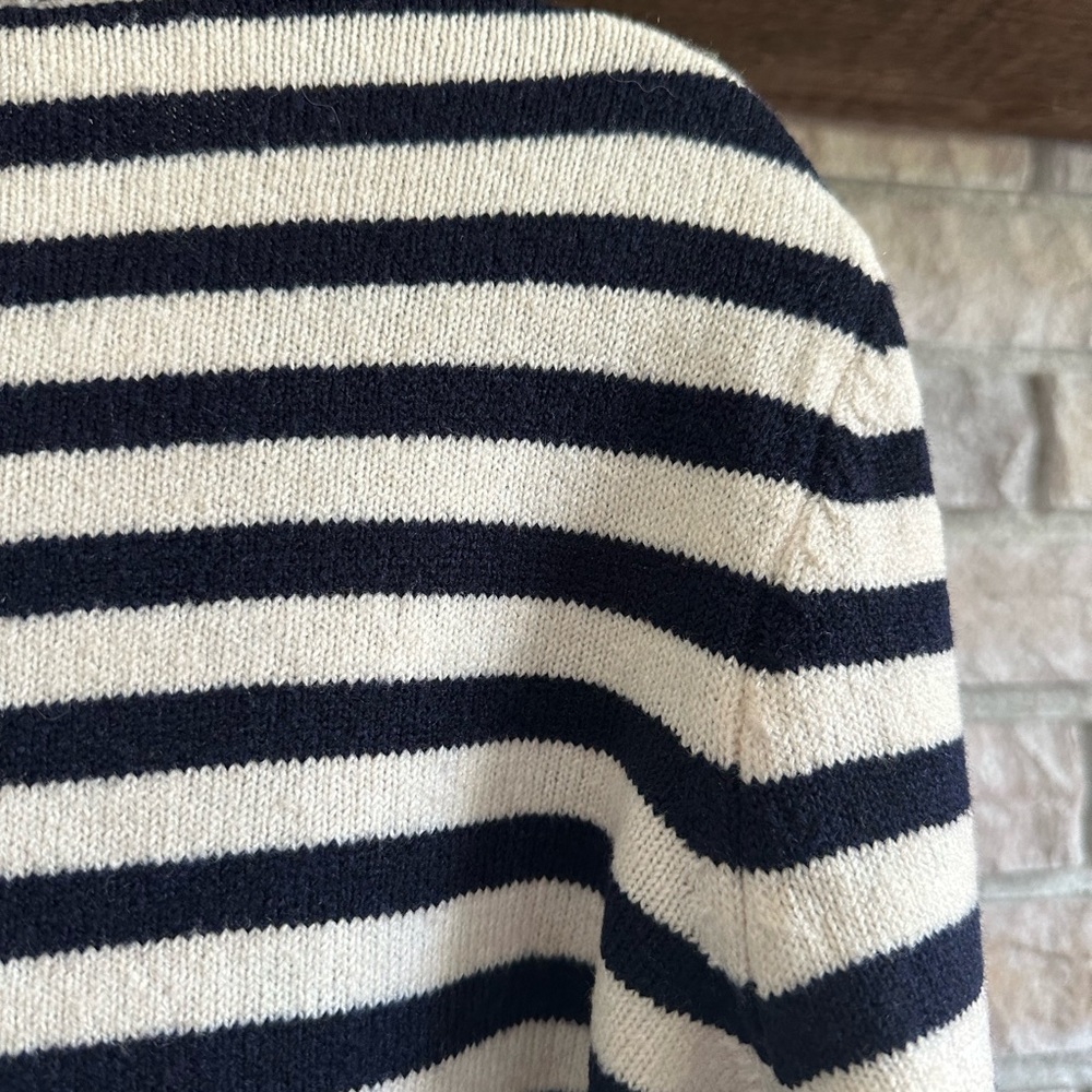 Mango Striped Knitted Cardigan Gold Jewel Buttons Navy Cream Size M Preppy EUC - Picture 8 of 13